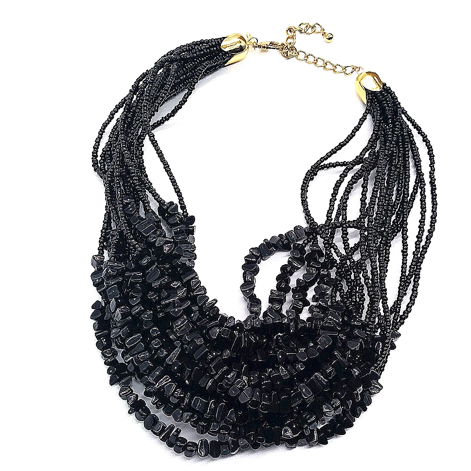 Linea Black Onyx Stone Nugget Collar Bib Necklace By Louis Dell'olio